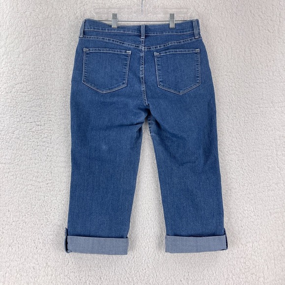 NYDJ Petites Jeans Womens Size 10P Blue Denim Straight Crop Roll Cuff Mid-Rise - Picture 13 of 16